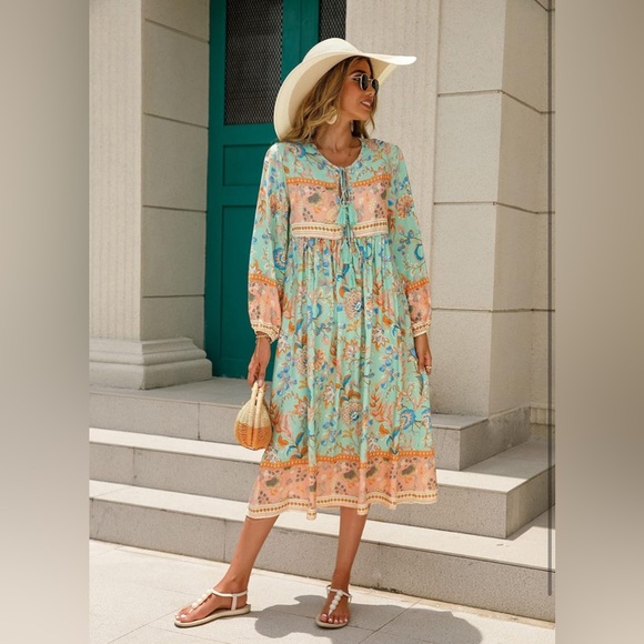 R.Vivimos Women's Long Sleeve Floral Print Midi Dresses S 4-6 - Picture 3 of 7